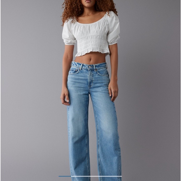 American Eagle Outfitters Ruched Puff Sleeve Top - Picture 2 of 3